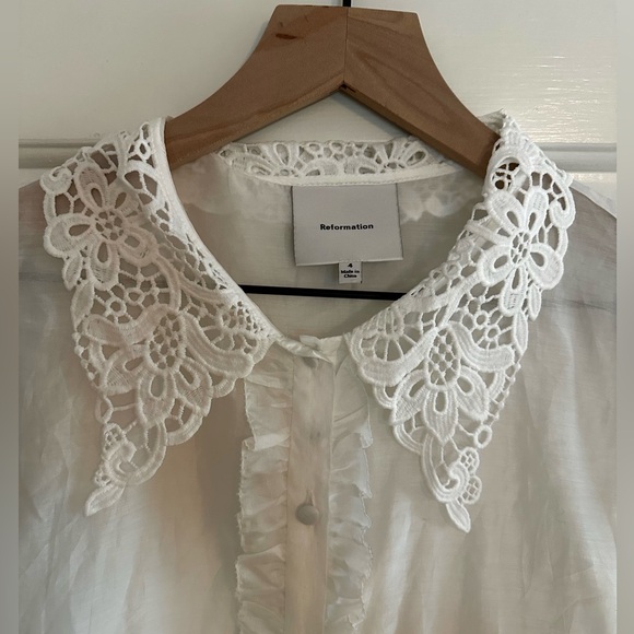 Reformation Lace Indy Ruffle Top White Size 4 - Picture 3 of 6